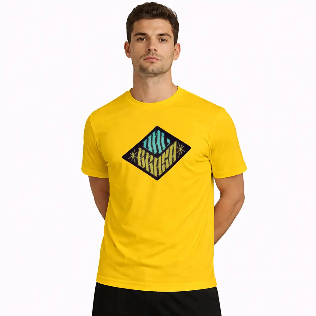 Camiseta MC10 Copa Vai Brasa Amarelo 100% Algodão 30.1